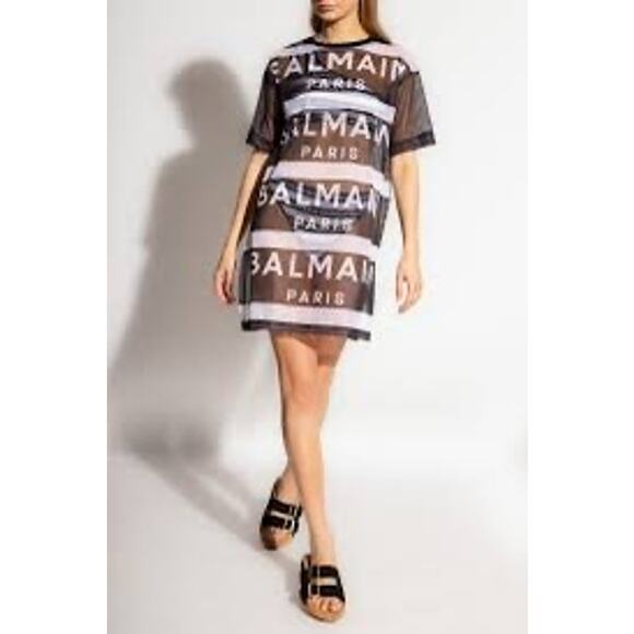 Balmain Logo Maxi Stripes Short Coverup Dress. Size M - Picture 1 of 6